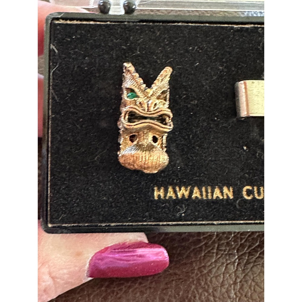 Aloha Hawaiian Cuff Links & Tie Bar Set Tiki - Picture 3 of 5